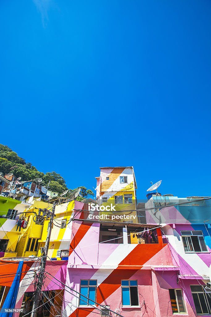 Colorful favela buildings. Colorful buildings in Santa Marta favela. Favela Stock Photo