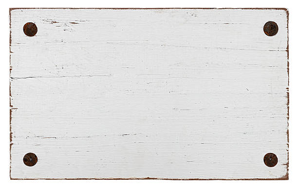 blanco grunge de madera con cuatro pernos. - wood sign old plank fotografías e imágenes de stock