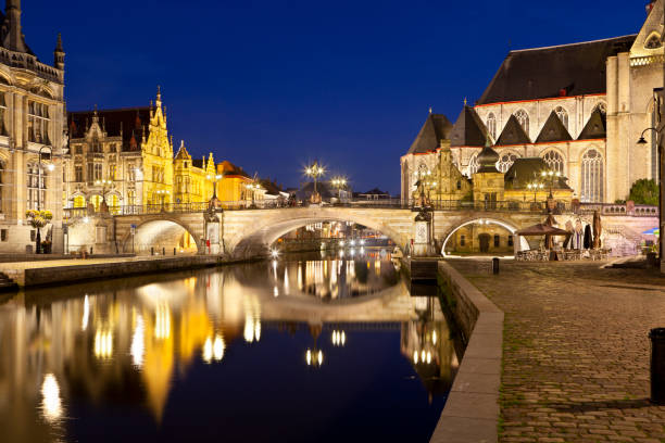 istock Ghent Canal View At Night 163676771