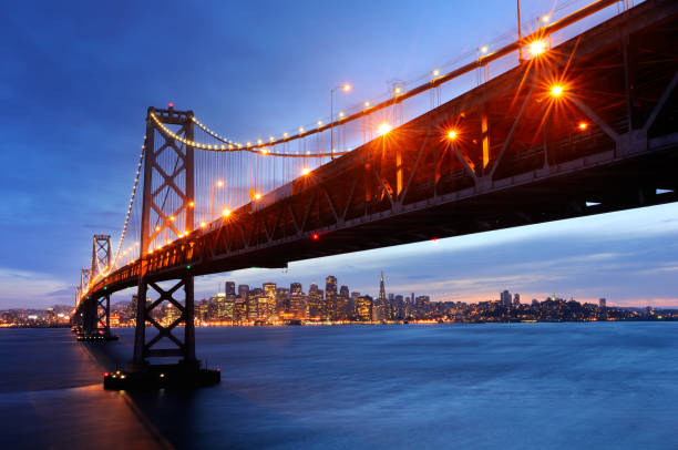 istock Night landscape with Oakland Bay Bridge, San Francisco, USA 163676854