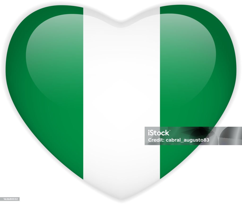 Nigeria Flagge Herz glänzenden Knopf - Lizenzfrei Abzeichen Vektorgrafik