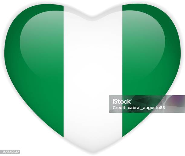 Нигерия Глянцевый Кнопку Флаг Сердце — стоковая векторная графика и другие изображения на тему Без людей - Без людей, Блестящий, Векторная графика