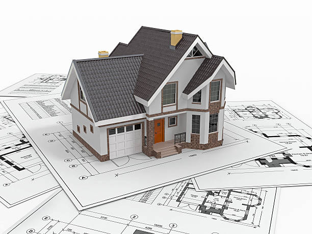 istock Residential house on architect blueprints. Housing project. 163682613