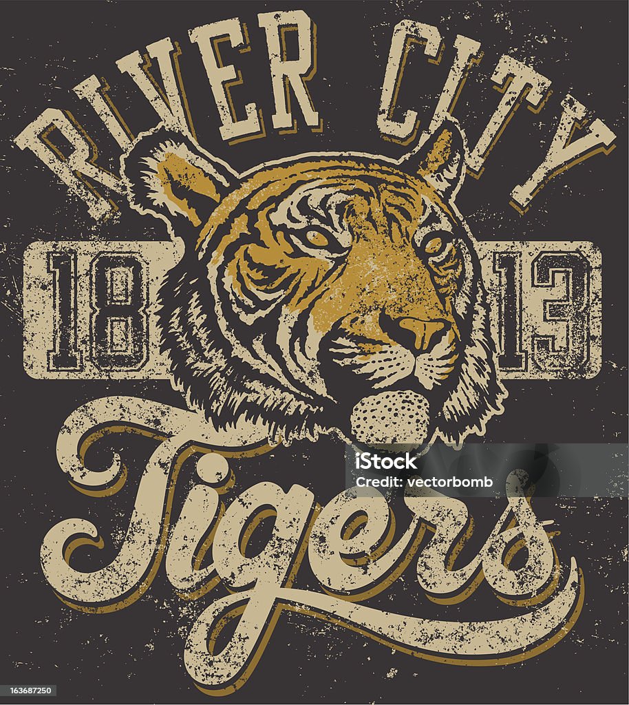 Traditional Vintage Tiger Mascot Design Vector three color retro "Tigers" athletic design complete with tiger head mascot illustration, vintage athletic fonts (designed by myself) and matching textures (all on separate layers, of course). Tiger stock vector