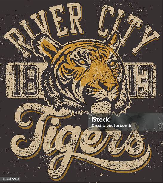 Traditional Vintage Tiger Mascot Design Stock Illustration - Download Image Now - Tiger, Retro Style, Mascot