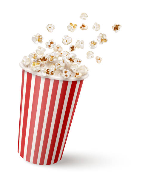 istock Popcorn cup for movies. Flying flakes in a paper bucket. Vector 1636878932