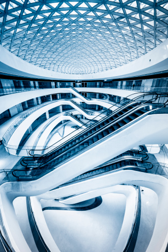 modern escalators in a modern and clean shopping mall  .adobe rgb 1998 use.