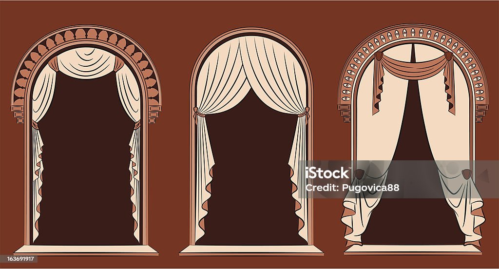 vintag la cortina. Vector conjunto de - arte vectorial de Arco - Característica arquitectónica libre de derechos