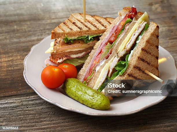 Club Sandwich Stock Photo - Download Image Now - Club Sandwich, Turkey Meat, Pickle