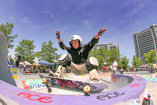 Toronto Ontario Canada 06 11 2022 Skateboarders competing at a competition in Toronto Canada