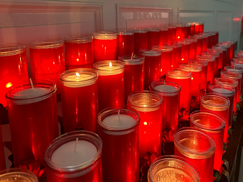 Votive candles in a church