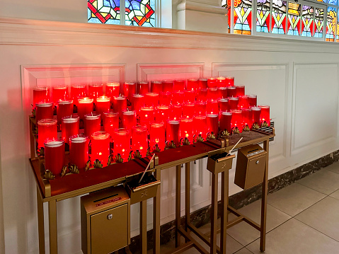 Votive candles in a church