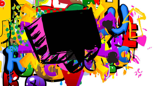 istock Black Graffiti speech bubble on colorful background. Abstract modern Messaging sign street art decoration, Discussion icon performed in urban painting style. 1637046053