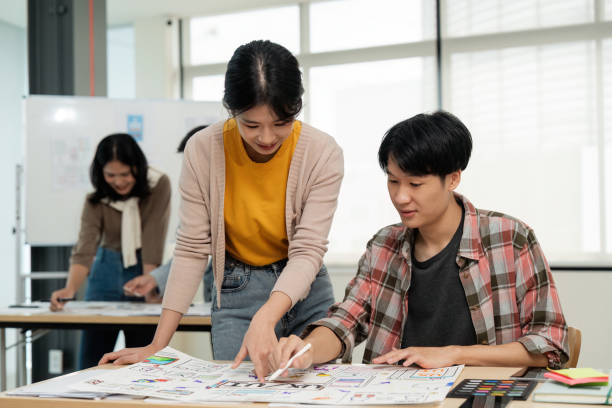 istock Brainstorm planing creative asian teamwork, Group of asia mobile phone app developer team meeting for share idea about screen prototype layout for smartphone, ui, ux startup small business 1637139487