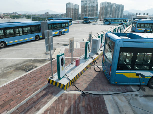 istock Sustainable urban development, electric bus charging facilities 1637154888