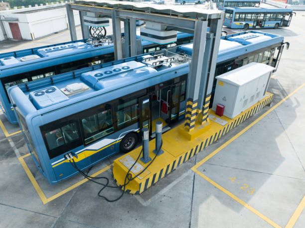Electric bus being recharged