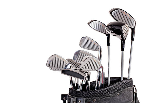 golf clubs in bag up close stock photo