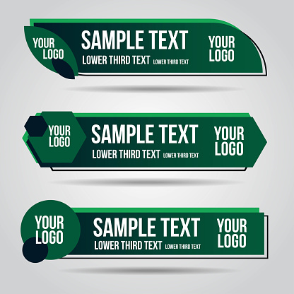 Lower third green design template modern contemporary. Set of banners bar screen broadcast bar name. Collection of lower third for video editing on transparent background.