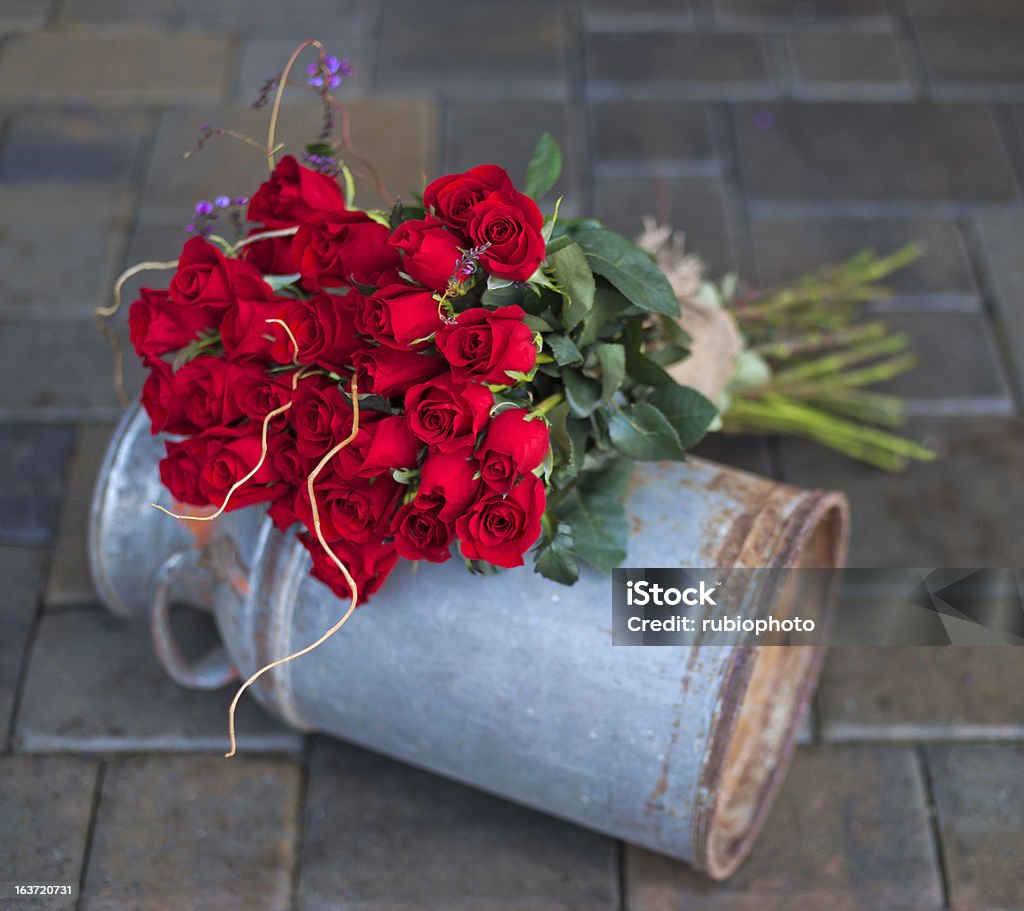 Rosas vermelhas repousando em um antigo Jarro de Leite - Foto de stock de Abundância royalty-free