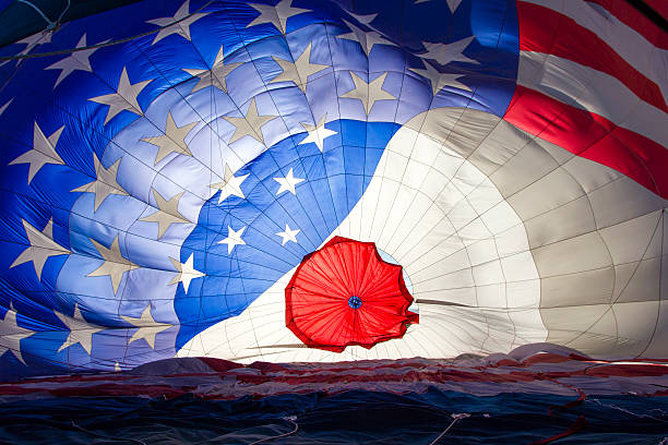 Inside an American flag colored hot air balloon stock photo