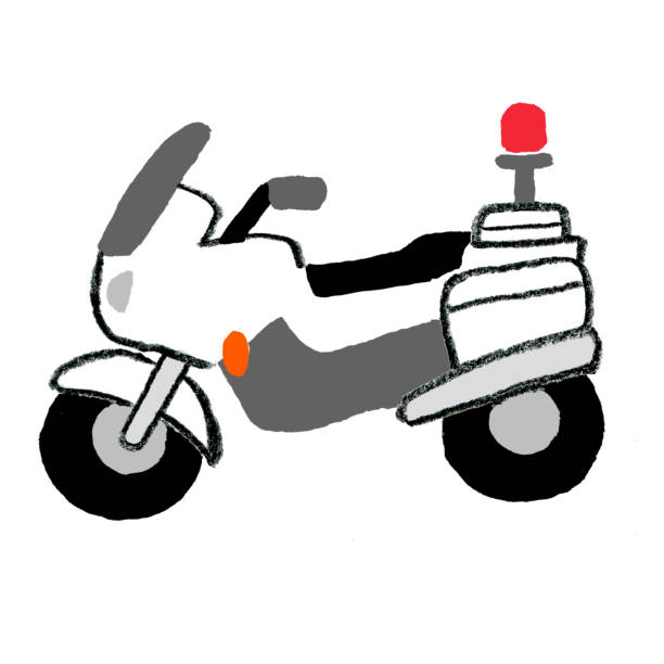 シンプルなレトロな手描きの警察のオートバイ - police police motorcycle pursuit motorcycle点のイラスト素材／クリップアート素材／マンガ素材／アイコン素材