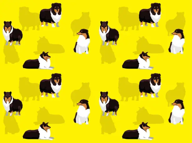 Vector illustration of Dog Collie Black Coat Cute Cartoon Seamless Wallpaper Background