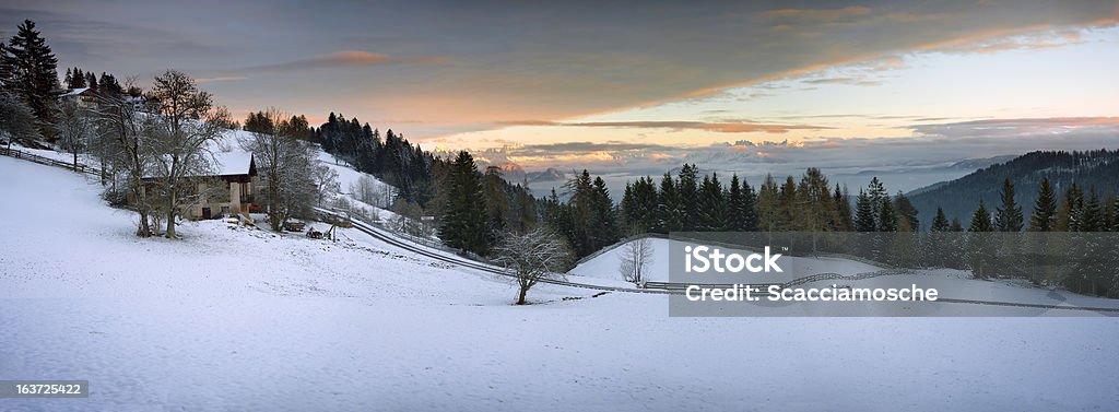 Típica casa de fazenda alpina XXXL, vista panorâmica - Foto de stock de Amuado royalty-free