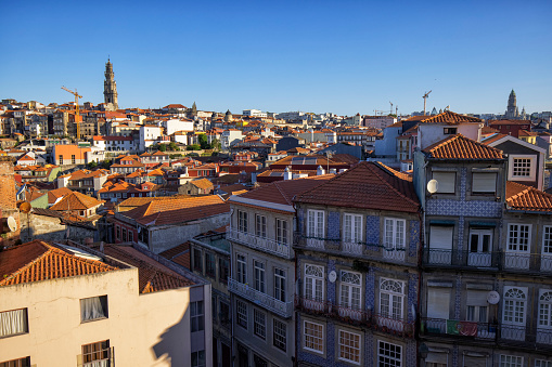 Cityscape with Clerigos Tower in the morning, Porto, Portugal