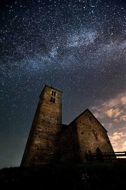 istock Ancient church and Milky Way 163727133