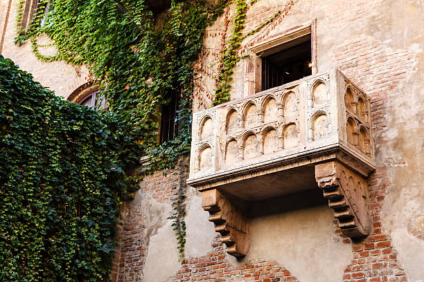 Juliet Capulet's brick balcony in Verona The Famous Balcony of Juliet Capulet Home in Verona, Veneto, Italy william shakespeare photos stock pictures, royalty-free photos & images