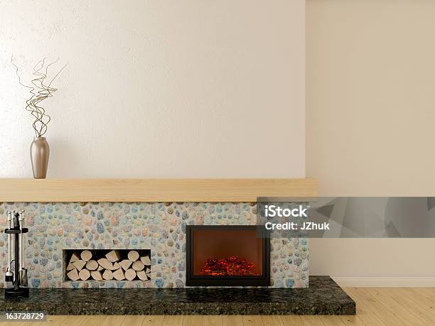 Modern Fireplace Stock Photo - Download Image Now - Fireplace, Mantelpiece, Stone Material
