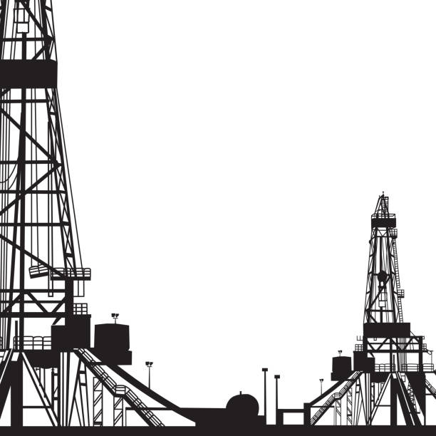 oleju rig baner dla tekstu - fracking oil rig industry exploration stock illustrations