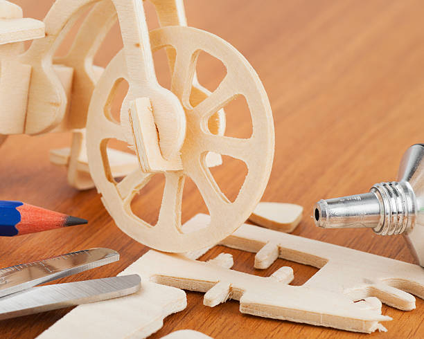 istock wooden bicycle toy on table 163729251