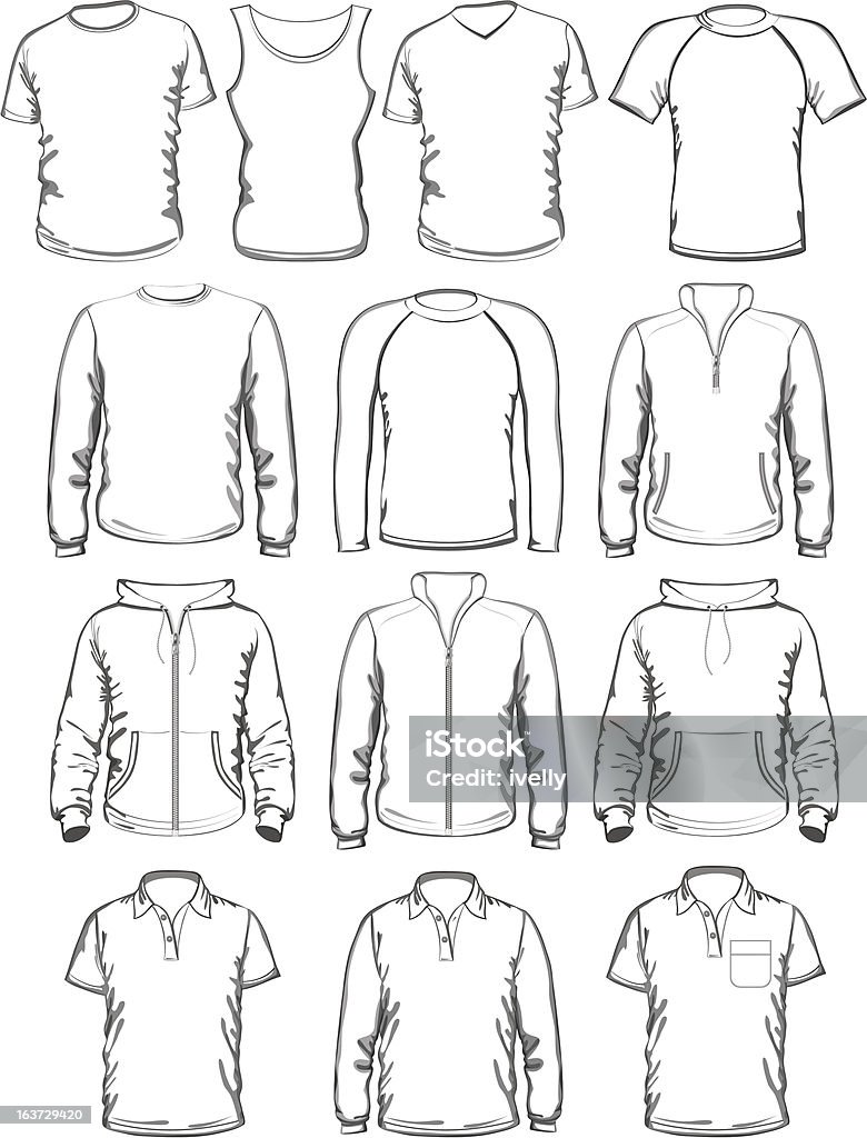 Коллекция мужской одежды контур шаблоны - Векторная графика Толстовка роялти-фри