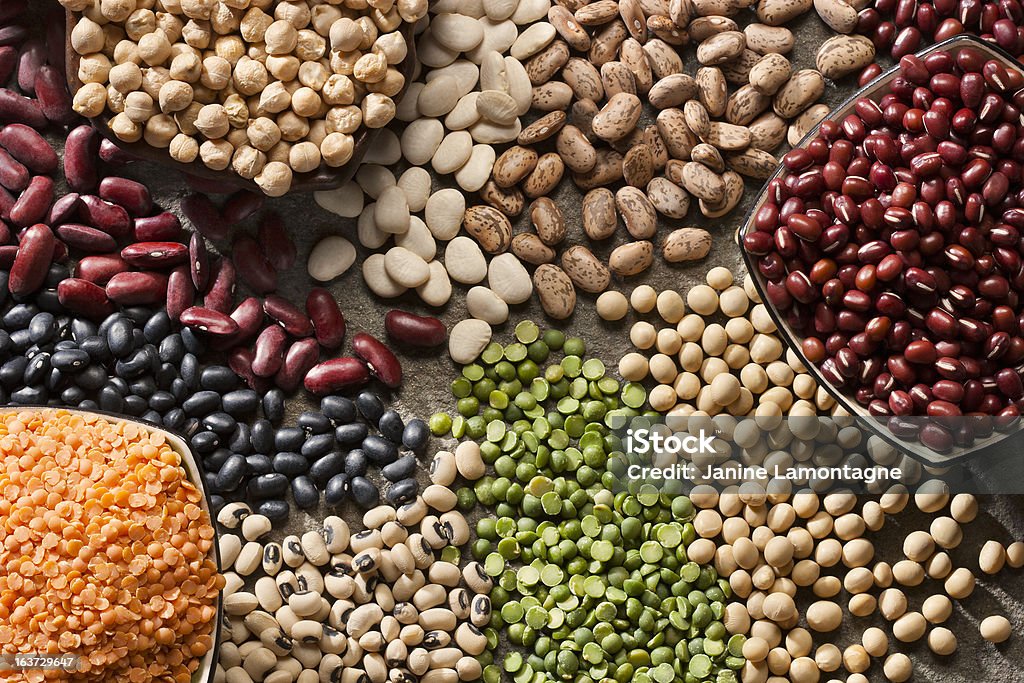 An up close picture of organic legumes Piles of a variety of healthy organic legumes. Bean Stock Photo