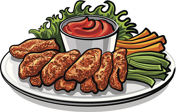 ilustraciones, imágenes clip art, dibujos animados e iconos de stock de alitas de pollo asado - spit roasted