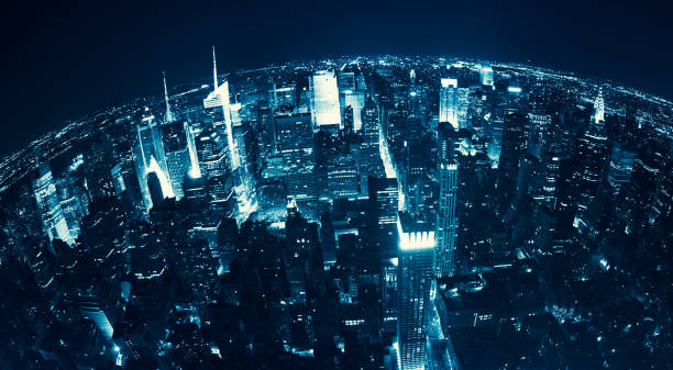 istock Aerial View over Manhattan Skyline in the night - NYC 163729907