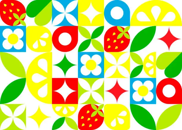 Vector illustration of Seamless pattern with strawberries and lemon slices