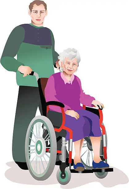 Vector illustration of Care of invalids older persons