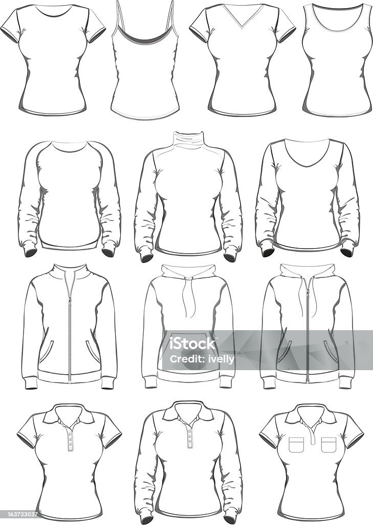 コレクションの女性服概要のテンプレート - Tシャツのロイヤリティフリーベクトルアート