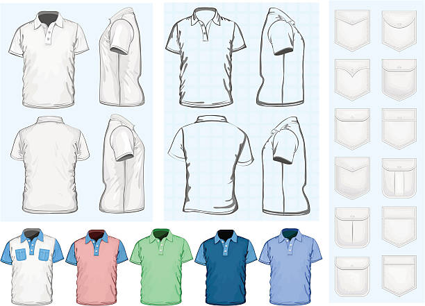 мужская рубашка поло дизайн шаблон — - polo shirt t shirt shirt drawing stock illustrations