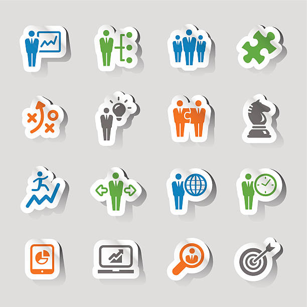 ilustrações de stock, clip art, desenhos animados e ícones de stickers-ícones de estratégia e gestão de negócios - human resources recruitment occupation puzzle