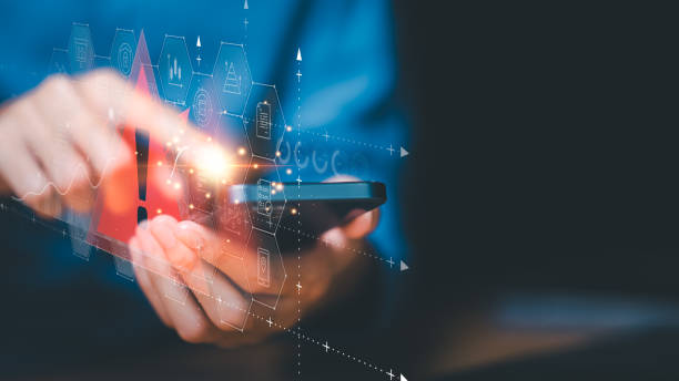 istock Programmer and virtual icons , exclamation mark ,alarm,computer virus detected ,danger warning concept or information error that should be urgently fixed and repaired ,Notification of security issues 1637349666