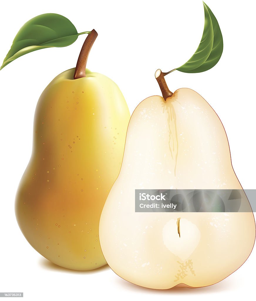 잘 익은 pears 녹색 잎 - 로열티 프리 과일 벡터 아트