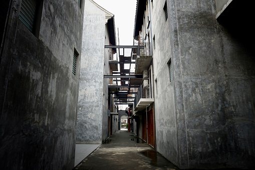 The city buildings under construction were illuminated in the outdoor scene.