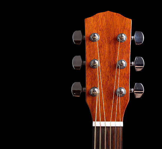 istock Top of guitar neck over black background 163735538