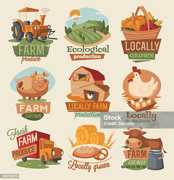 Ilustração Vetorial De Estilo Retro Emblemas De Exploração - Arte vetorial de stock e mais imagens de Agricultor