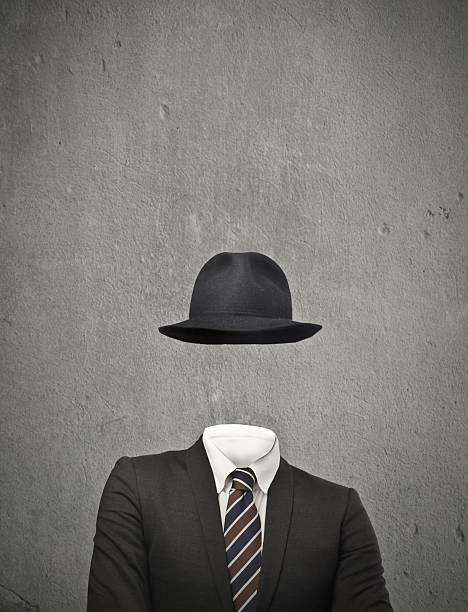 Drawing of an invisible man wearing a suit and hat stock photo