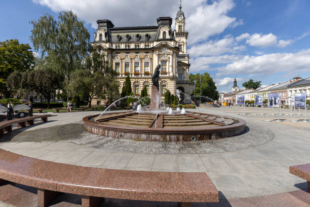 view of the town hall at market square, nowy sacz, poland - nowy sacz imagens e fotografias de stock