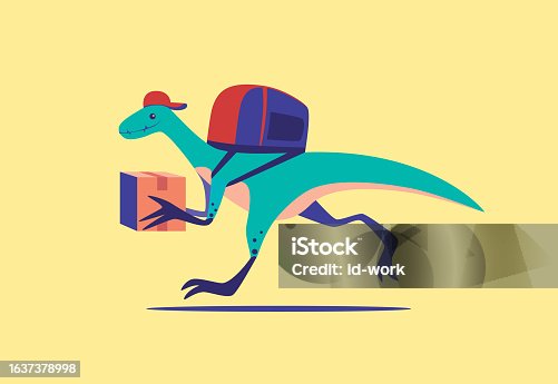 istock courier velociraptor carrying parcel and running 1637378998